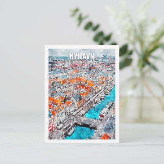 Nyhavn Kobenhavn Denmarkトラベルプレイスウォーターカラー ポストカード (スタンド正面)