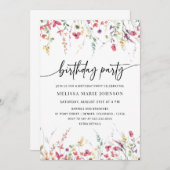 NYRA – ワイルドフラワーバースデーパーティー招待状テンプレート 招待状 (正面/裏面)