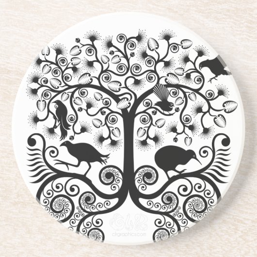 NZの原産の鳥-砂岩コースター コースター (正面)