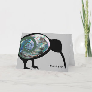 NZ KIWI BIRD PAUA FERN KORUニュージーランドグリーン サンキューカード