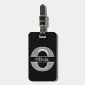 Oイニシャルパーソナライズされたシルバーモノグラムあなたの名前 ラゲッジタグ (正面縦)