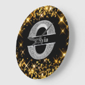 Oイニシャルパーソナライズされたシルバーモノグラムあなたの名前 ラージ壁時計 (傾斜)