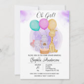 Oガールエレファントヒッポキリン風船赤ちゃんシャワー 招待状 (正面)