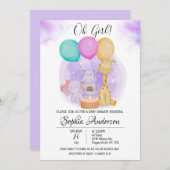 Oガールエレファントヒッポキリン風船赤ちゃんシャワー 招待状 (正面/裏面)