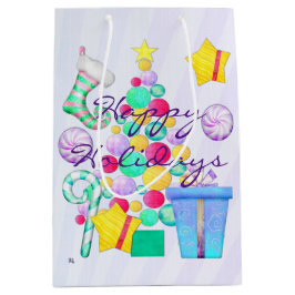 Oクリスマスウィムジーフォークアート ミディアムペーパーバッグ