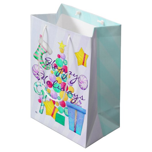 Oクリスマスウィムジーフォークアート ミディアムペーパーバッグ (正面アングル)