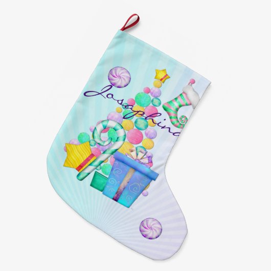 Oクリスマスウィムジーフォークアート ラージクリスマスストッキング (正面 (吊り時))