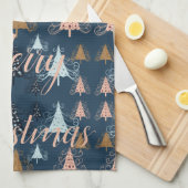 Oクリスマスツリー（青） キッチンタオル (四つ折り)