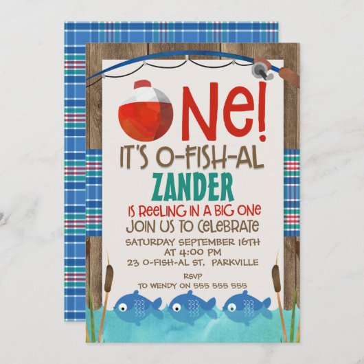 Oフィッシュは1人の誕生日パーティーの招待状に参加しました 招待状 (正面/裏面)