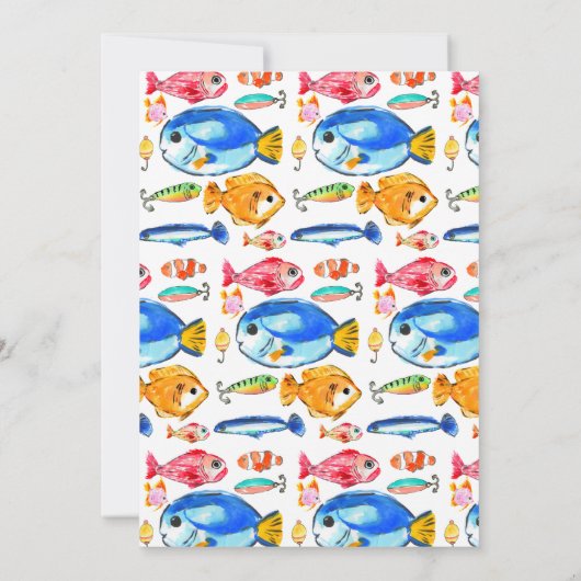 Oフィッモダンシュアルリールおもしろい魚魚釣り誕生日 招待状 (裏面)