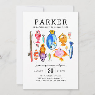 Oフィッモダンシュアルリールおもしろい魚魚釣り誕生日 招待状