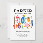 Oフィッ素朴シュアルリールおもしろい魚魚釣り誕生日 招待状 (正面)