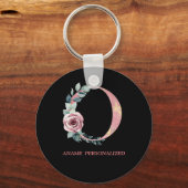 Oフローラモノグラム名文字ピンクアゲートキーチェーン キーホルダー (正面)