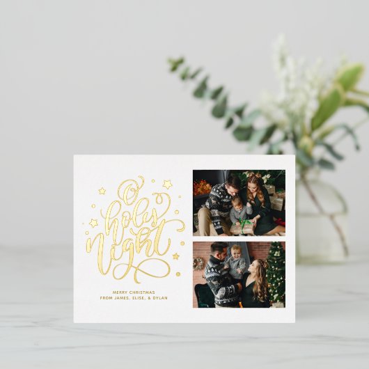 Oホーリーナイトハンドレタカスタムーフォトホリデー 箔招待状ポストカード (立ち正面)