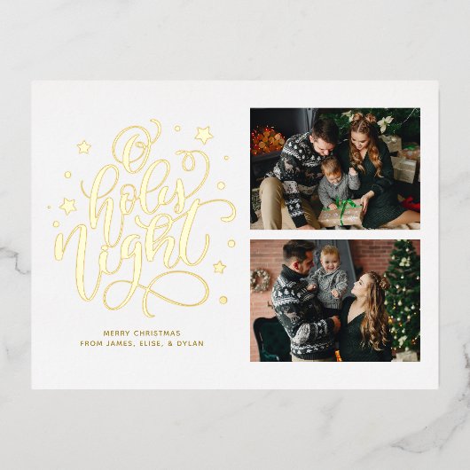 Oホーリーナイトハンドレタカスタムーフォトホリデー 箔招待状ポストカード (正面)