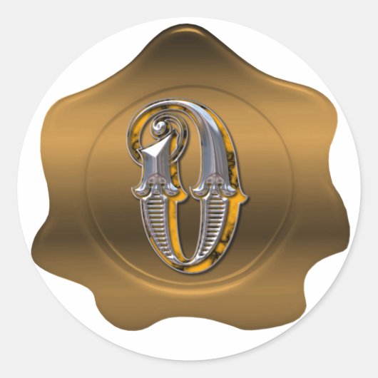 Oモノグラムエレガントブロンズワックスシールルックステッカー ラウンドシール (正面)