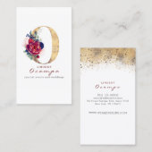 Oモノグラムブルゴーニュ金ゴールドとネイビーブルーフローラ 名刺 (正面/裏面)