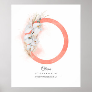 Oレターモノグラムホワイトランとパンパスグラス ポスター