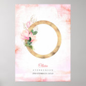 O字モノグラム ゴールドリーフ ピンク マグノリア フラワーリ ポスター (正面)