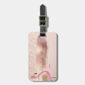o紙吹雪、バラ金ゴールドブラシストロークピンクフラミンゴ ラゲッジタグ (正面縦)