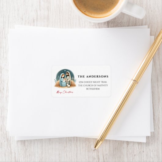 O聖なる夜のクリスマス出生シーンアドレス ラベル (インサイチュ)