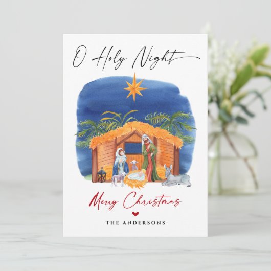 O聖なる夜のクリスマス出生シーンフォトカード (スタンド正面)