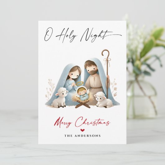 O聖なる夜のクリスマス出生シーン家族写真 シーズンカード (スタンド正面)