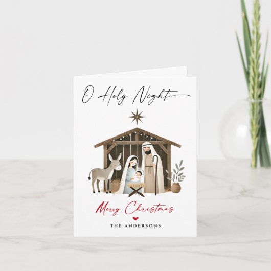 O聖なる夜のクリスマス出生シーン家族写真 シーズンカード (正面)