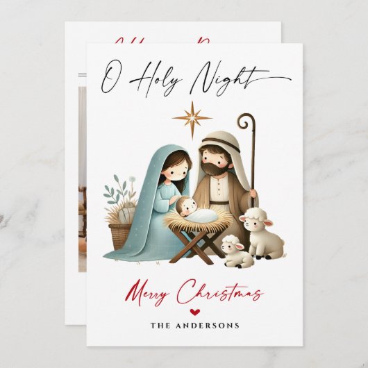 O聖なる夜のクリスマス出生シーン家族写真 シーズンカード (正面/裏面)