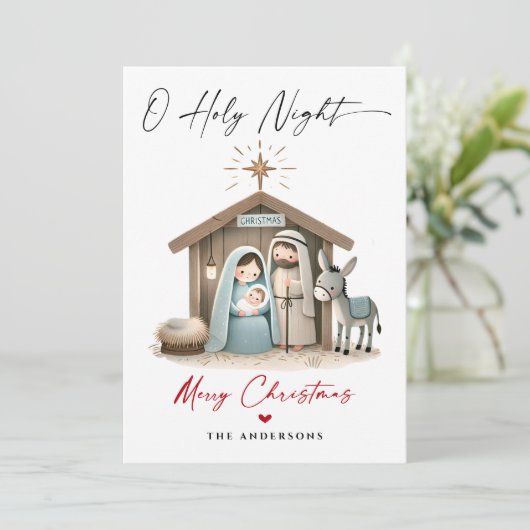 O聖なる夜のクリスマス出生シーン家族写真 シーズンカード (スタンド正面)