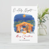 O聖なる夜のクリスマス出生シーン家族写真 シーズンカード (スタンド正面)