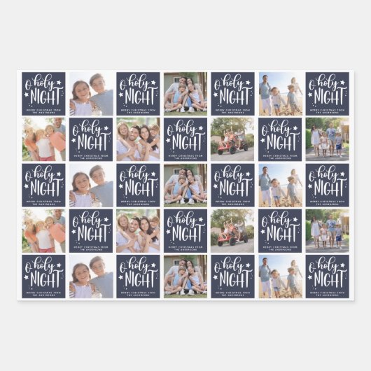 O聖なる夜の写真コラージュのクリスマスツリーパターン ラッピングペーパーシート (正面)