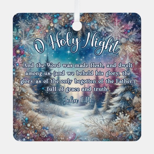 O聖なる夜の冬の森ヨハネ1:14クリスマス メタルオーナメント (正面)