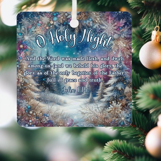 O聖なる夜の冬の森ヨハネ1:14クリスマス メタルオーナメント