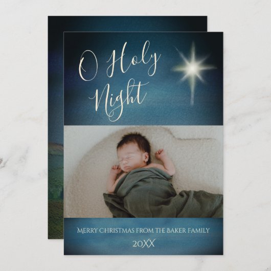 O聖なる夜の宗教的なクリスマススターブルーの写真 シーズンカード (正面/裏面)