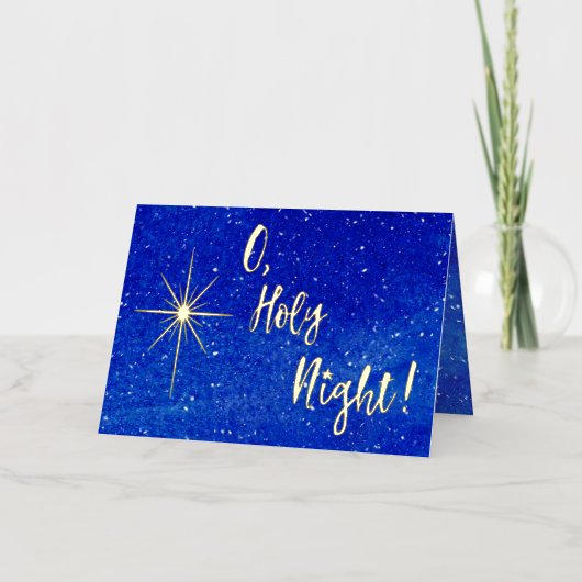 O聖なる夜の金ゴールドスターブルー宗教的な金箔 箔シーズンカード (正面)