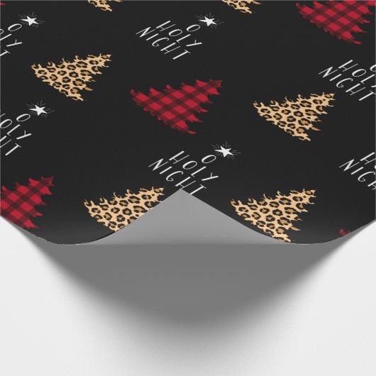 O聖なる夜レッドバッファロープリッドヒョウのクリスマス ラッピングペーパー (角)