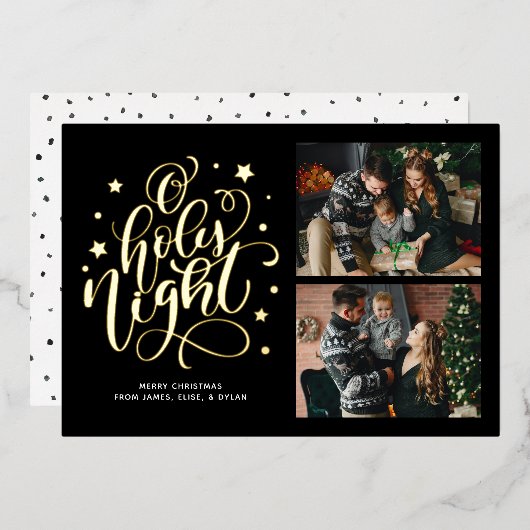 O聖なる夜手書写真ホリデーカード 箔招待状 (正面/裏面)