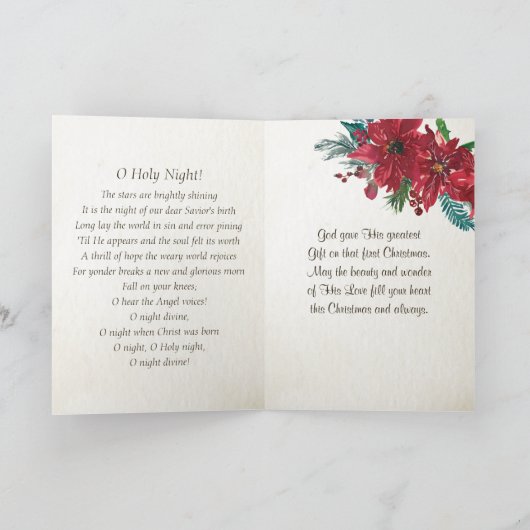 O聖なる夜、クリスマスカロル赤ポインセチア シーズンカード (内部)