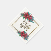 O聖なる夜、クリスマスカロル赤ポインセチア スタンダードカクテルナプキン (角)