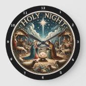 O聖夜" -出生シーンのクリスマス ラージ壁時計 (正面)