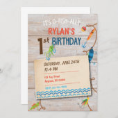 O魚同盟国の魚釣りの男の子の最初誕生日の招待状 招待状 (正面/裏面)