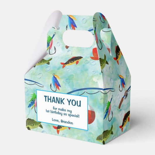 O – フィッシュと一緒に行った魚釣りの小さな漁師の誕生日 フェイバーボックス (正面サイド)