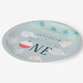 O – フィッシュアリーワン魚釣りターコイズボーイ誕生日 ペーパープレート (アングル)