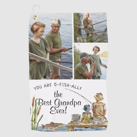 O – フィッシュアリー最高のグランパ |写真魚釣りタオル ゴルフタオル (正面)