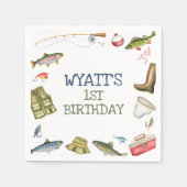 O – フィッシュアリー魚釣り誕生日ナプキンス スタンダードカクテルナプキン (正面)