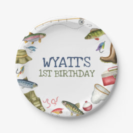 O – フィッシュアリー魚釣り誕生日 ペーパープレート