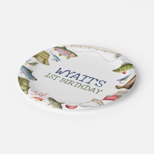 O – フィッシュアリー魚釣り誕生日 ペーパープレート (アングル)