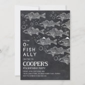 O – フィッシュアリー黒板魚釣り誕生日 招待状 (正面)