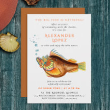 O – フィッシュリー退職したレトロカラーフィッシュイラストレーション